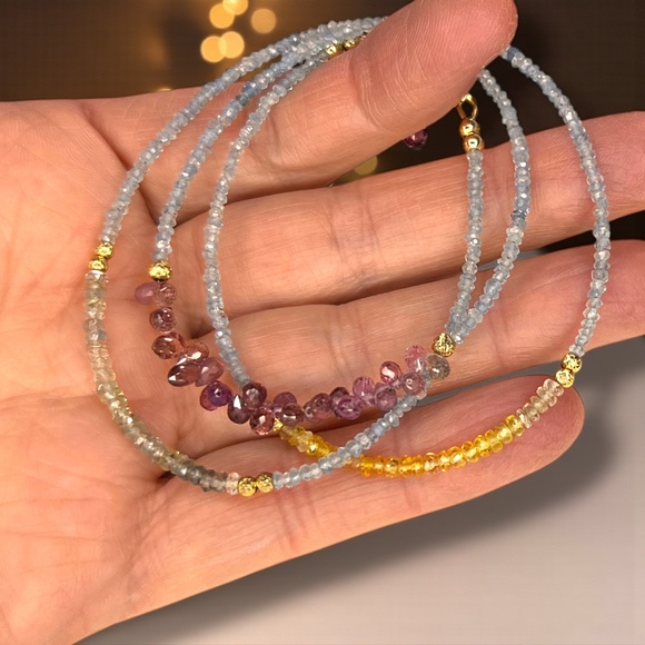 Natural Tourmaline Sapphire Convertible Necklace Wrap Bracelet Solid 14k Gold - Picture 11 of 12